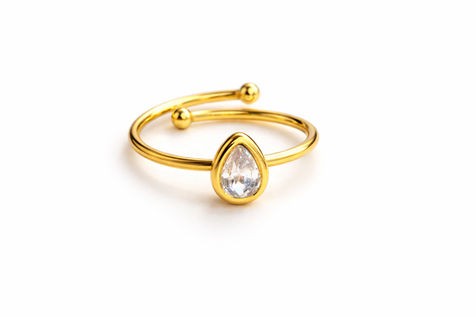 Dewdrop Ring - Gold Finish Stainless Steel (Adjustable)